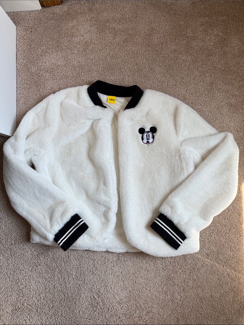 Disney Mickey Mouse White Faux Fur Bomber/Bolero Jacket. See Measurements